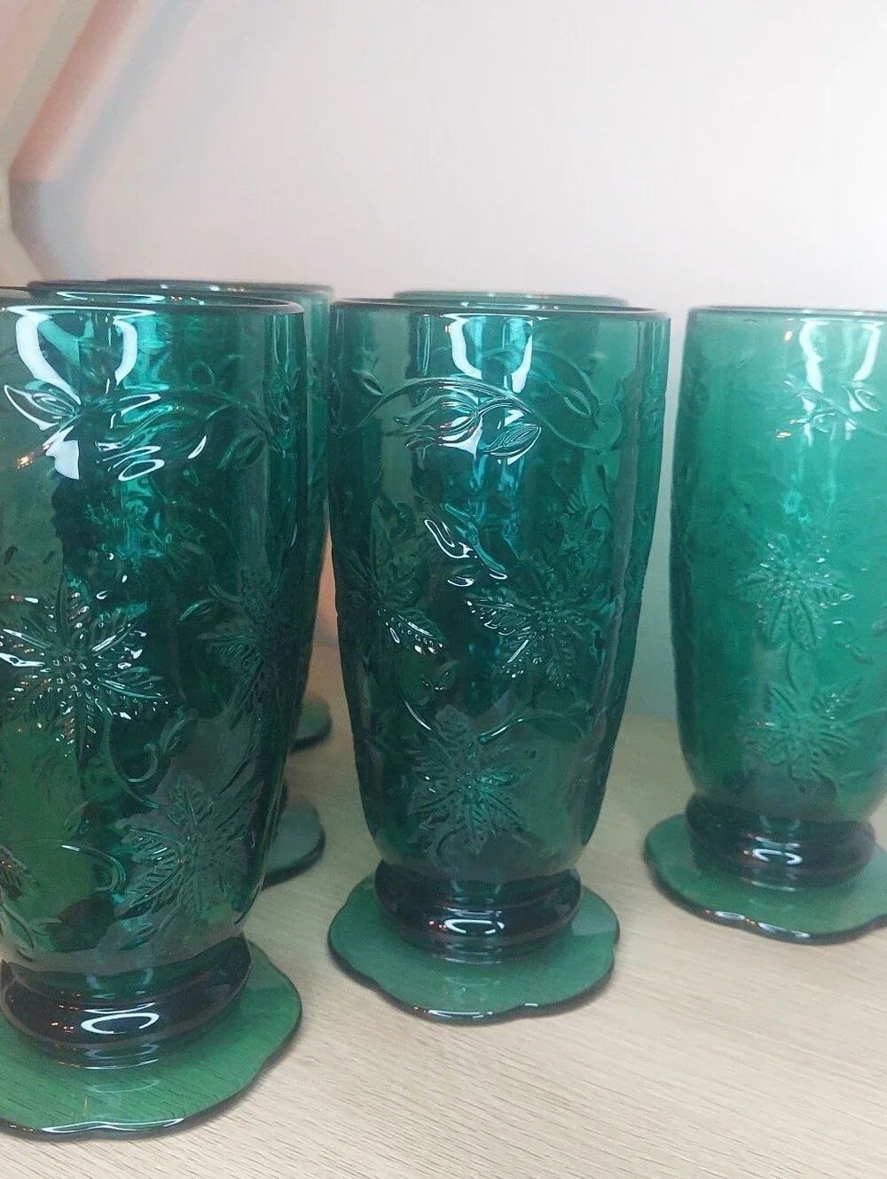 Rare! Set Of 6! Vtg. Princess House Fantasia Emerald Green 20oz Footed Tumblers!